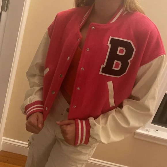 Barbie Pink Varsity Letter Baseball Jacket Love Tree Coat Large - Picture 2 of 13